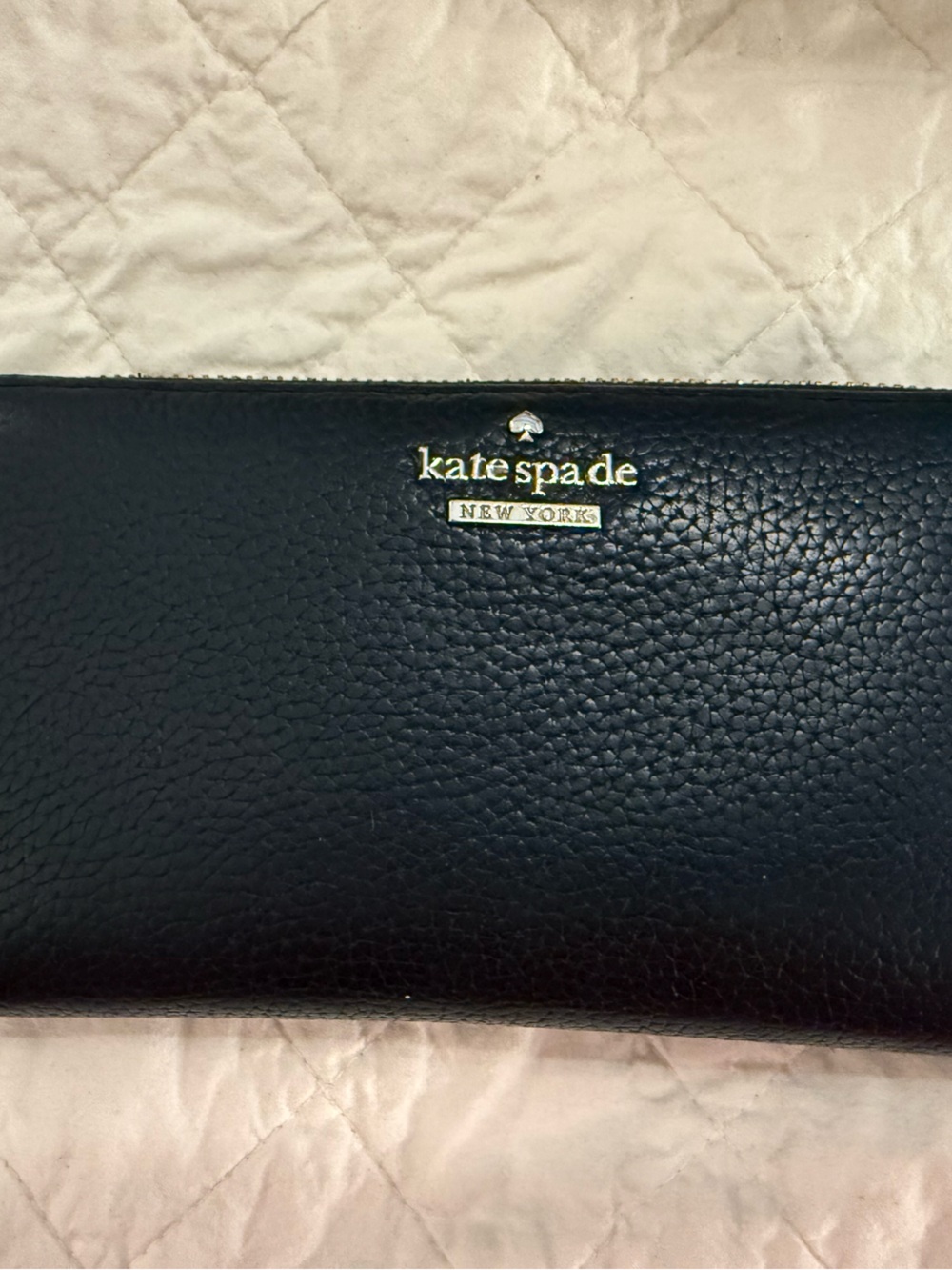 kate spade Black Pebbled Leather Zip Around Wallet with Wristlet